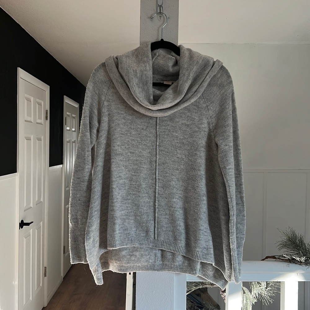 For Thee gray cowl neck sweater with high side slits size medium